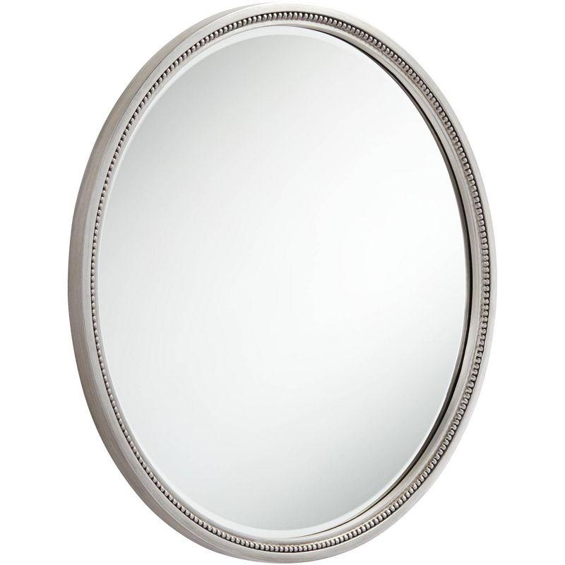 Elegant Silver Wood Framed 38" Round Beveled Wall Mirror