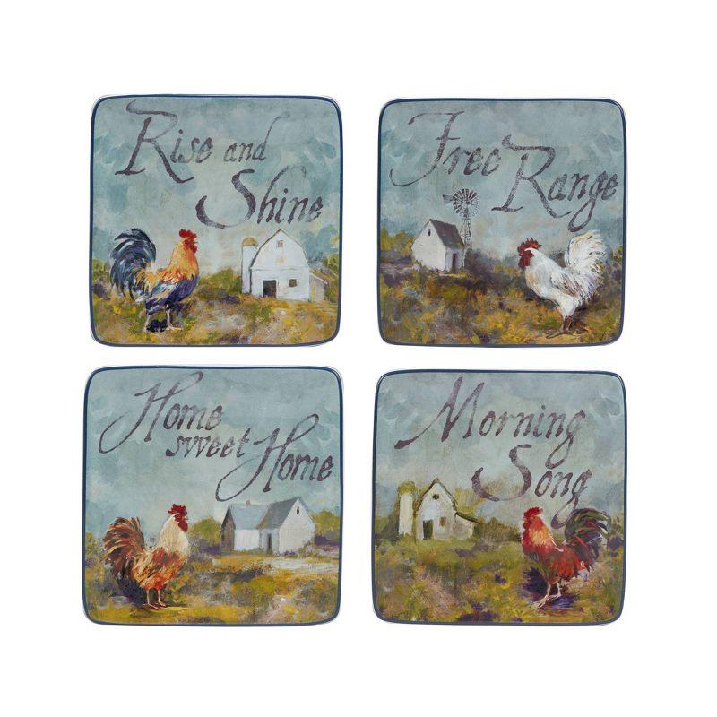 Rooster Meadow Ceramic Square Appetizer Plates Set of 4