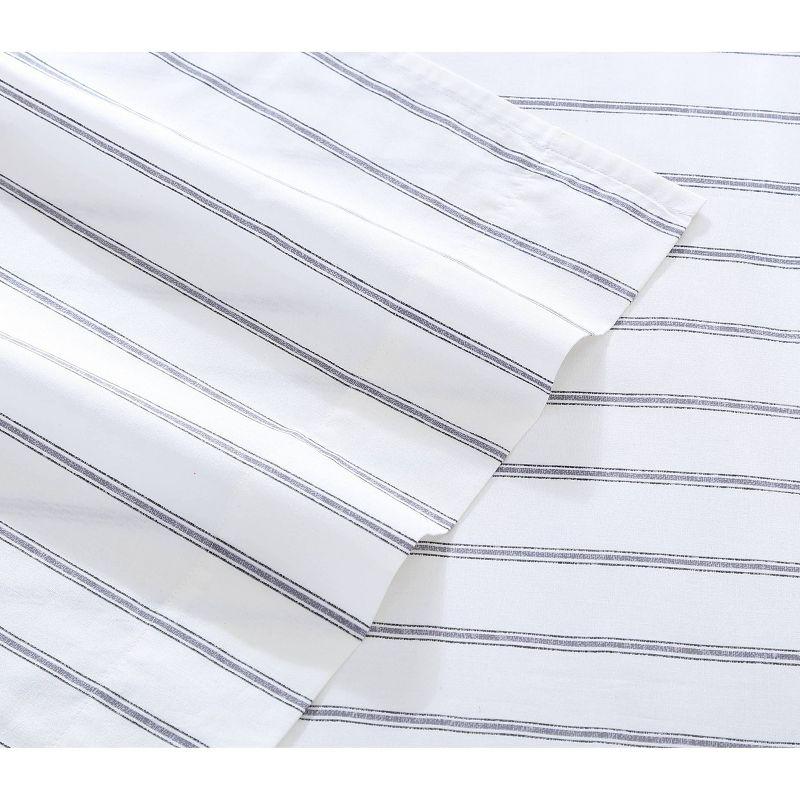 Gray and White Striped Cotton Percale Full Sheet Set