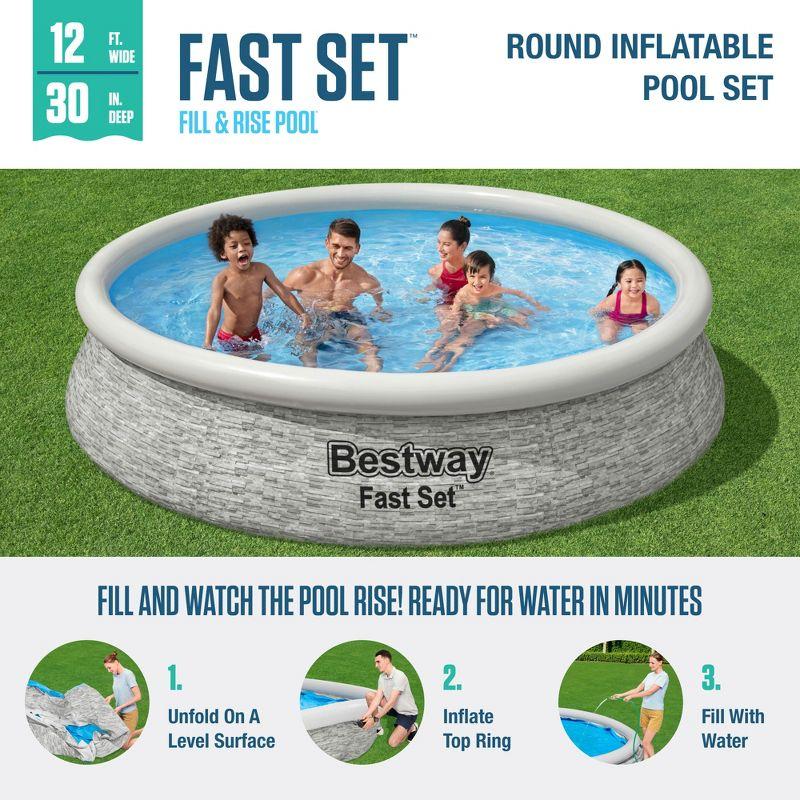 Bestway 12' x 30" Round Inflatable Stone Design Pool Set with Filter Pump