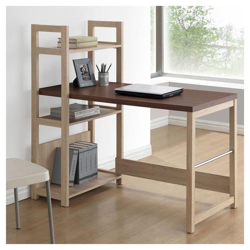 Sonoma Oak and White Compact Writing Desk with Side Shelves