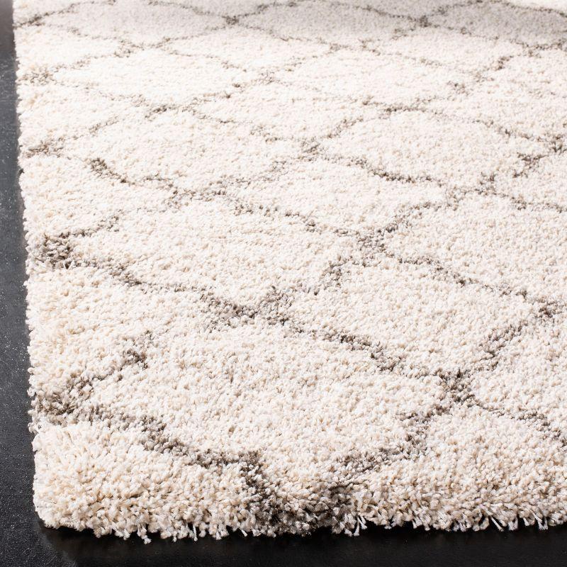 Ivory and Grey Square Trellis Shag Rug, Hand-Knotted, Easy Care