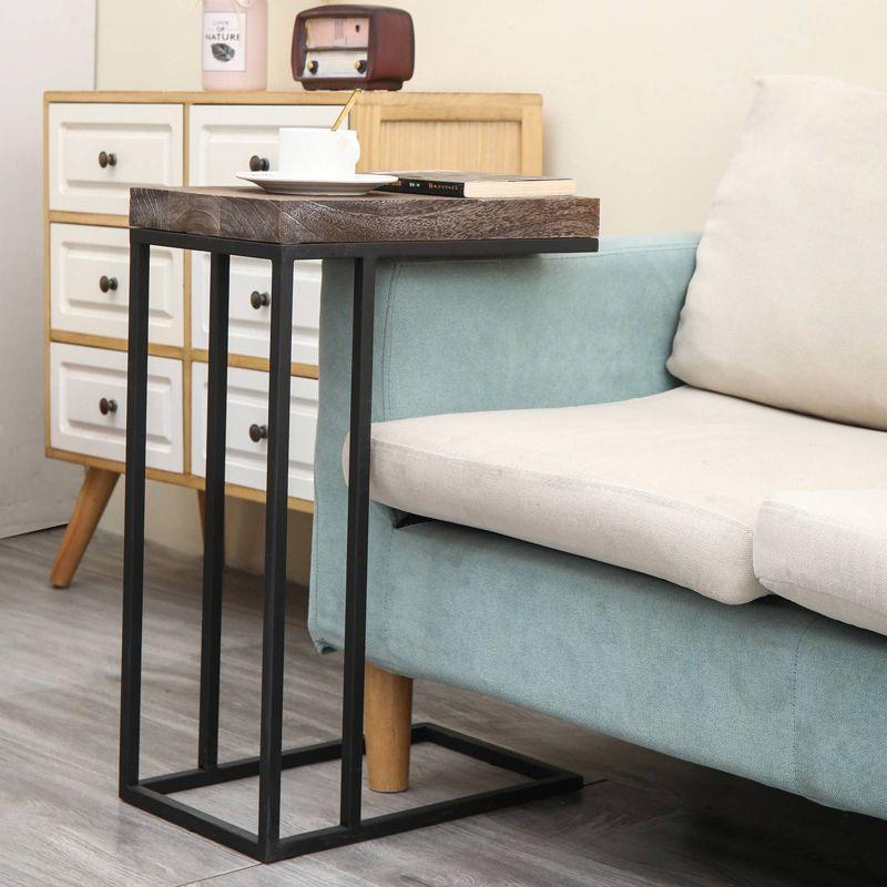 Rustic Brown Torch Carbon C-Shaped End Table with Metal Frame