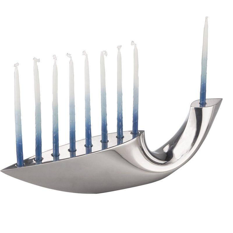 Nambé Illume Menorah 14-Inch, Modern Hannukkah Candle Holder, Designer Alloy Judaica Centerpiece for Holiday & Wedding Gift, Sculptural Metal Display