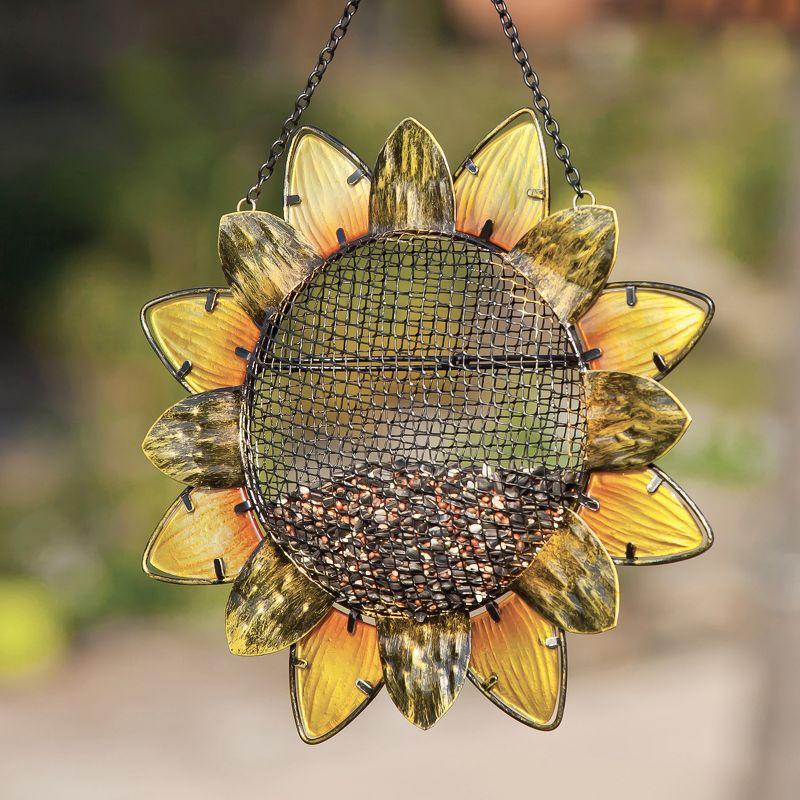 Evergreen Flag Beautiful Sunflower Metal and Glass Bird Feeder - 11 x 19 x 3 Inches