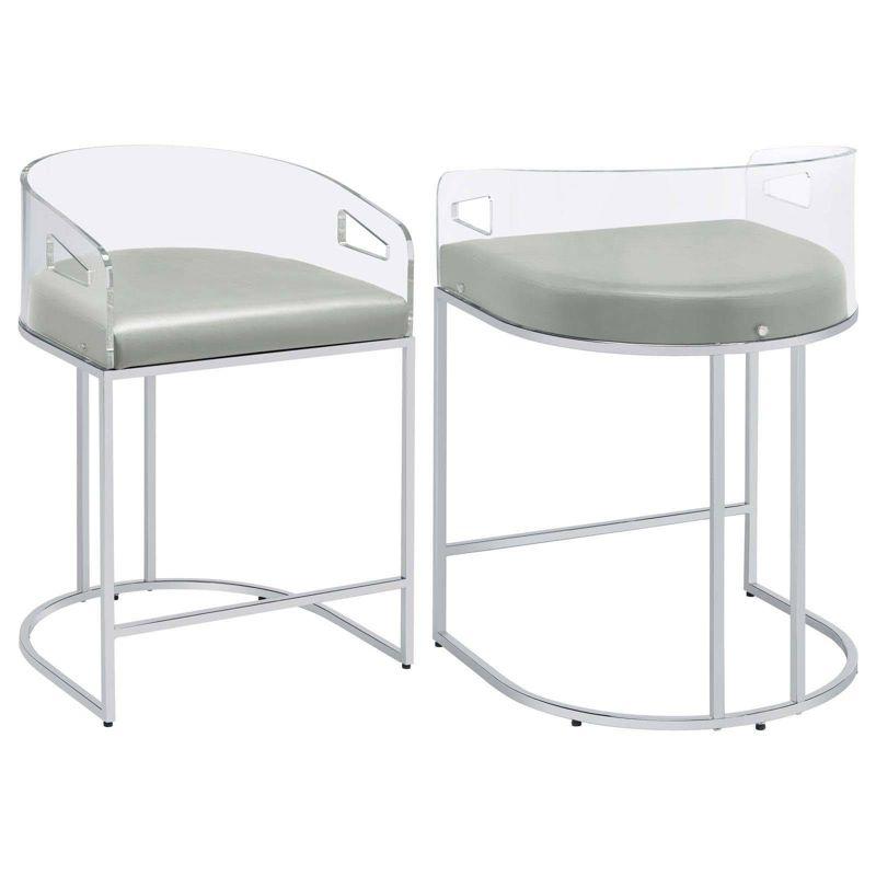 Coaster Set of 2 Thermosolis Modern Acrylic Back Upholstered Counter Height Barstools Gray/Chrome
