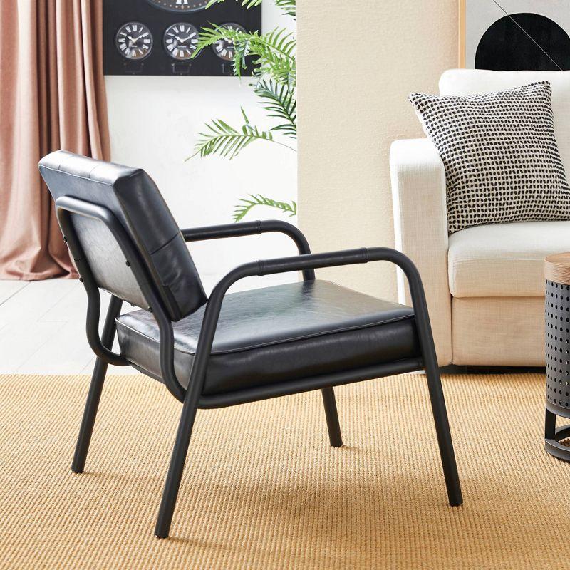 Mid-Century Modern Leatherette Arm Accent Chair Frosted Black Metal Frame Black - Glitzhome