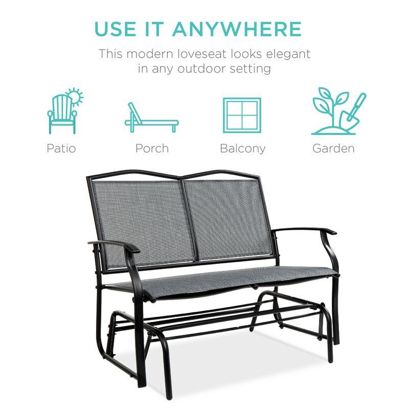 Best Choice Products 2-Person Outdoor Swing Glider, Steel Patio Loveseat, Bench Rocker w/ Armrests - Gray
