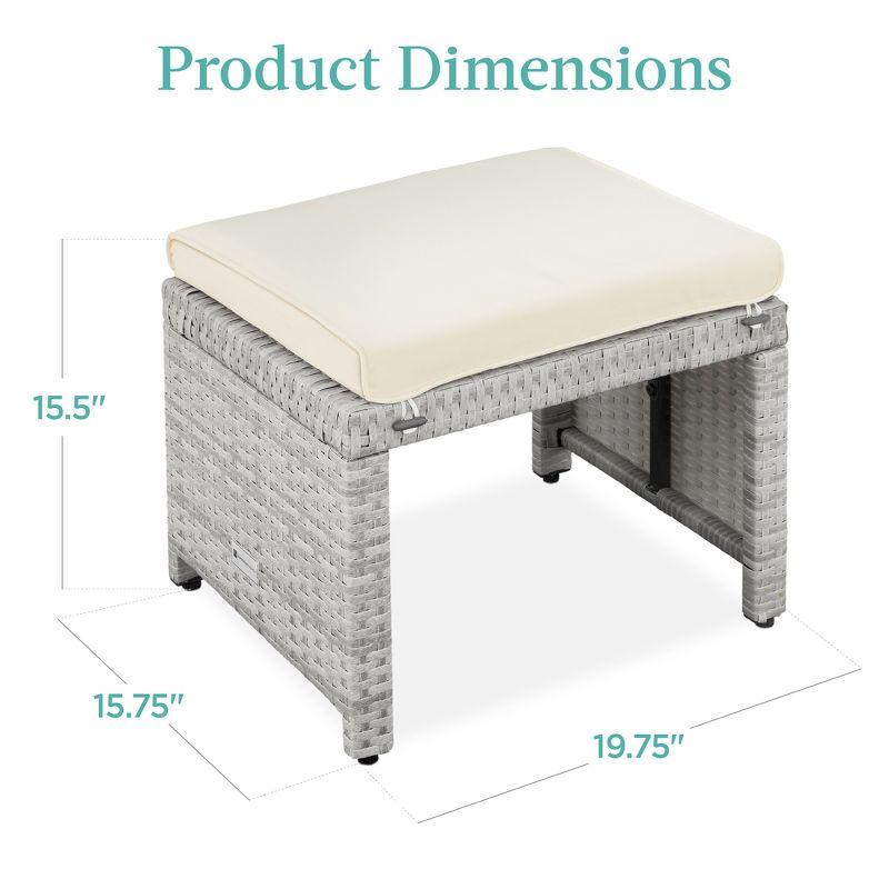 Best Choice Products Set of 2 Multipurpose Patio Wicker Ottomans w/ Removable Cushions, Steel Frame