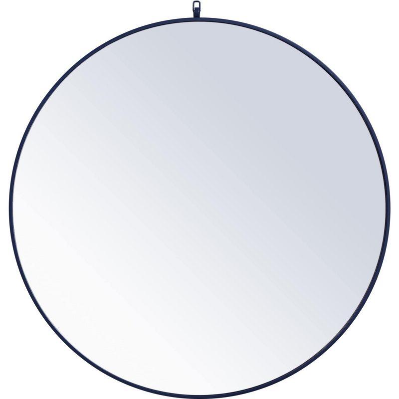 Blue Round Full Length Mirror with Wood Frame