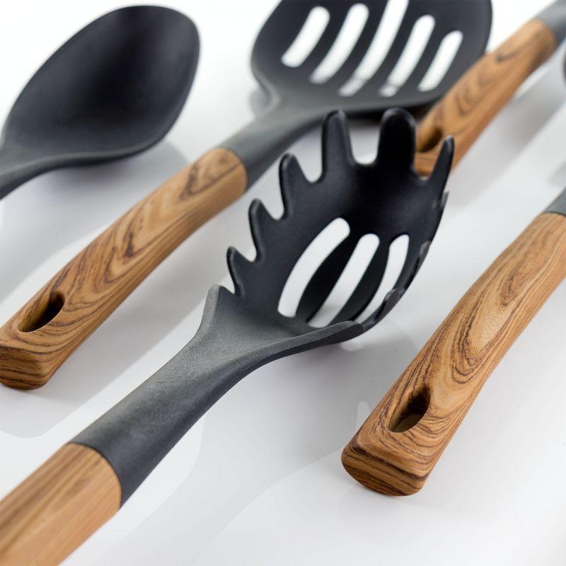 MegaChef 7 Piece Black Nylon Cooking Utensils with Wood Design