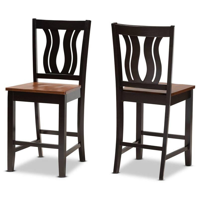 2pc Fenton Two-Toned Wood Counter Height Barstools Set Brown - Baxton Studio: Oval Backrest, Polyester Upholstery