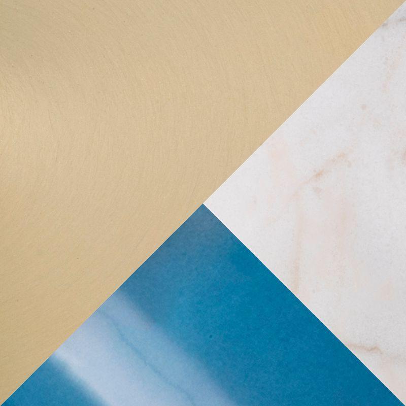 Everly Quinn Marcel Contemporary Floor Lamp In White Marble, Gold Metal And Blue Glass