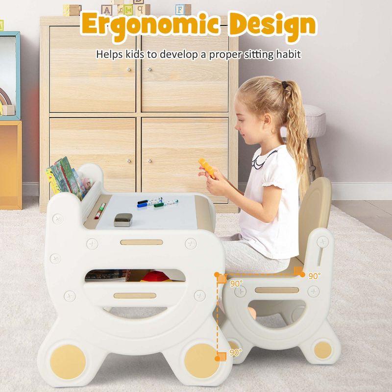 Kids Beige and White Drawing Table and Chair Set with Storage