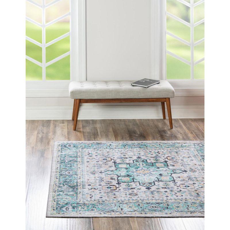 Aqua Green Square Easy-Care Chenille Area Rug 5'1" x 5'1"