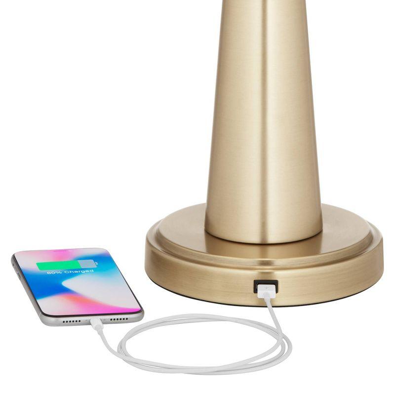 360 Lighting Modern Table Lamps 25" High Set of 2 with USB Charging Port Brass Metal Beige Drum Shade for Bedroom Living Room House Desk Bedside Home