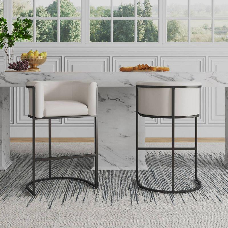 Cosmopolitan Upholstered Metal Barstool Cream - Manhattan Comfort: Midcentury Design, Faux Leather, No Assembly Required