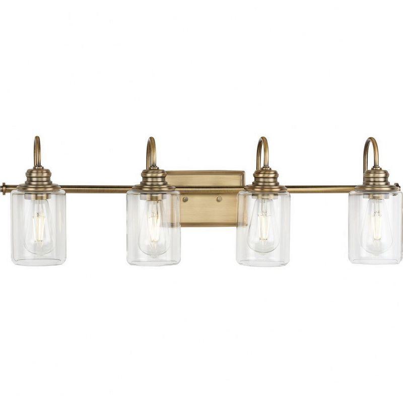 Progress Lighting Aiken 4-Light Bath Vanity Light, Vintage Brass, Clear Glass Shade