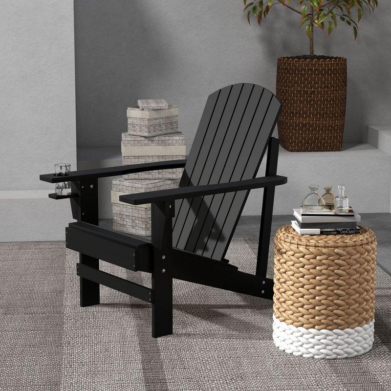 Outsunny Oversized Adirondack Chair, Outdoor Fire Pit and Porch Seating, Classic Log Lounge w/ Built-in Cupholder for Patio, Backyard, Black