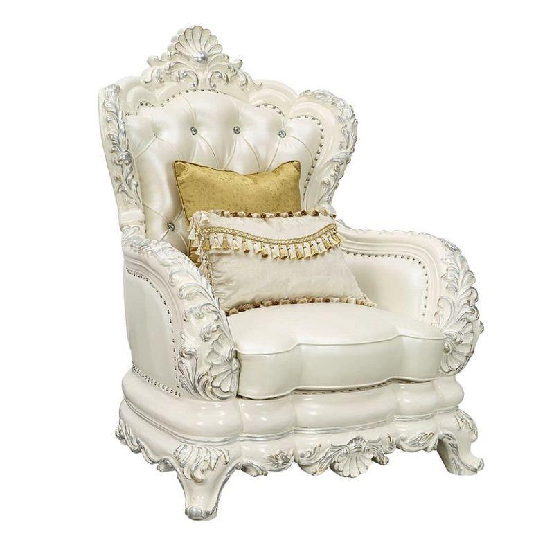 Adara Antique White Faux Leather Floral Accent Chair