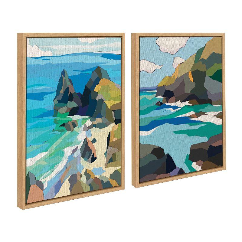 Colorful Coastal Cliff Canvas Art Set in Natural Frame, 18x24, 2-Piece