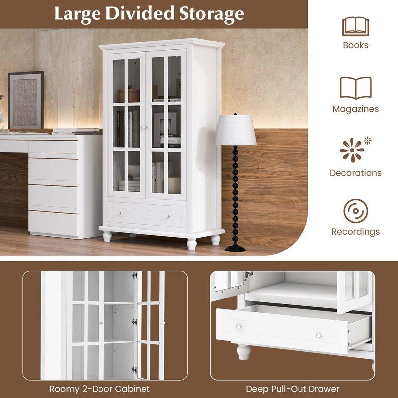 Costway Bookcase Cabinet Storage Bookshelf Organizer Tempered Glass Doors Shelf Drawer White/Black