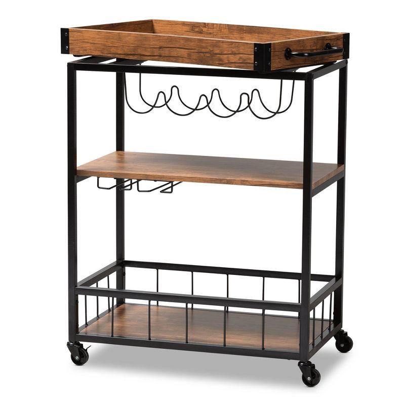 Cerne Vintage Industrial Chic Bar Cart with Built-in Wine & Glassware Storage