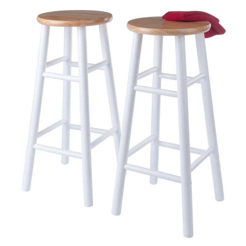 Winsome 2pc 29" Huxton Barstools Natural/White: Round Wood Frame, Fixed Height, Spot Clean