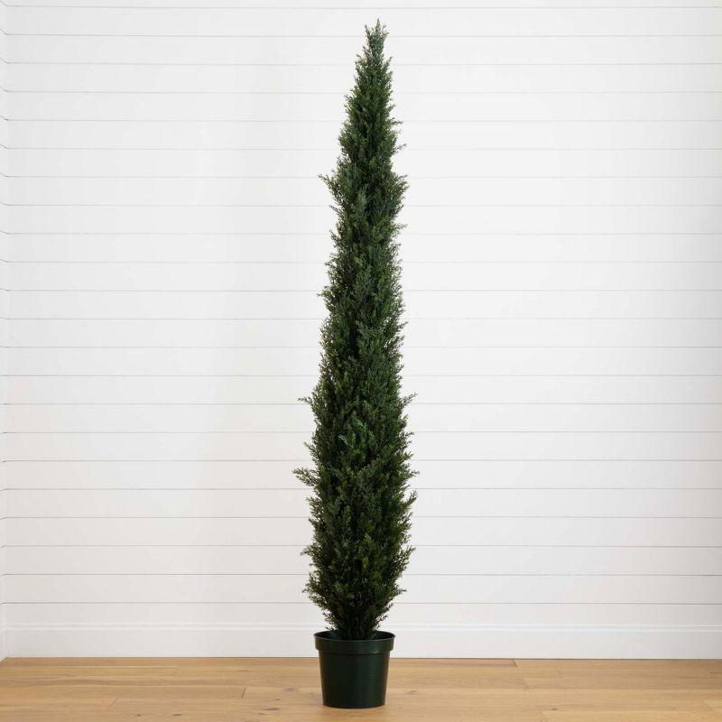 Nearly Natural 8-ft Mini Cedar Pine Tree with 4249 tips in 12-in Pot (Two Tone Green)