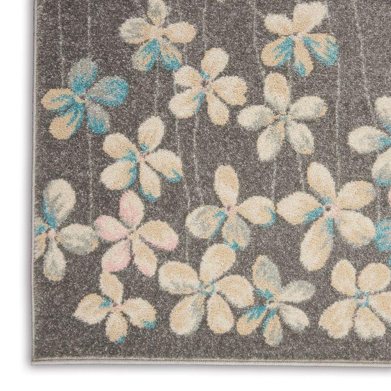 Handmade Grey and Beige Floral Synthetic 4' x 6' Rug