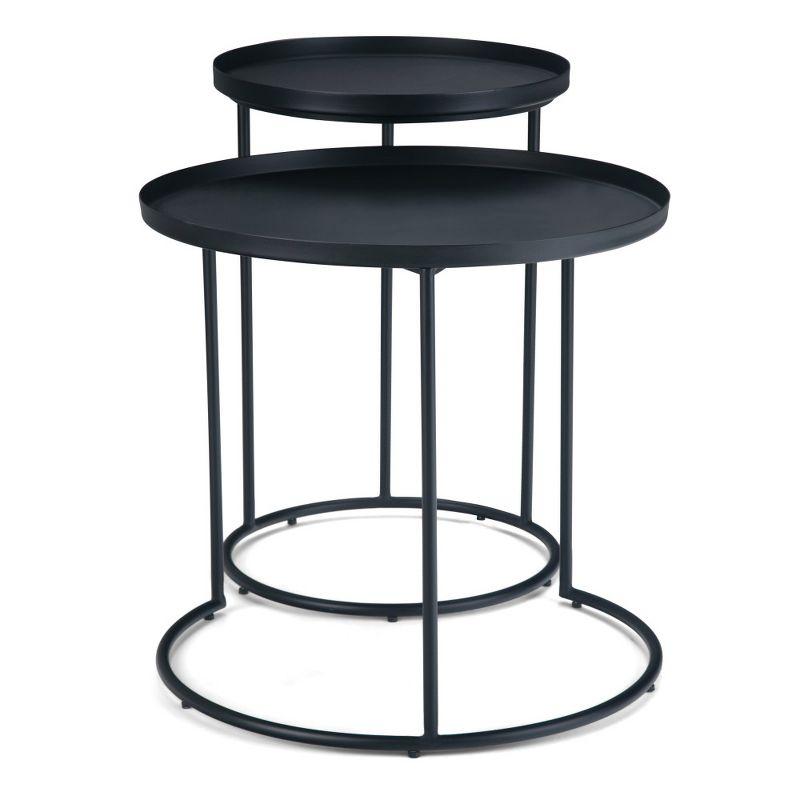 2pc Lipton Metal Nesting Table Black - WyndenHall: Industrial Style, Round, Removable Tray, Sleek Legs