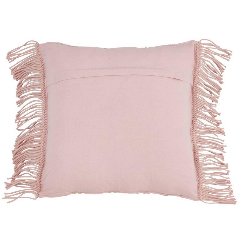 18" Rose Macramé Cotton Square Throw Pillow with Fringe