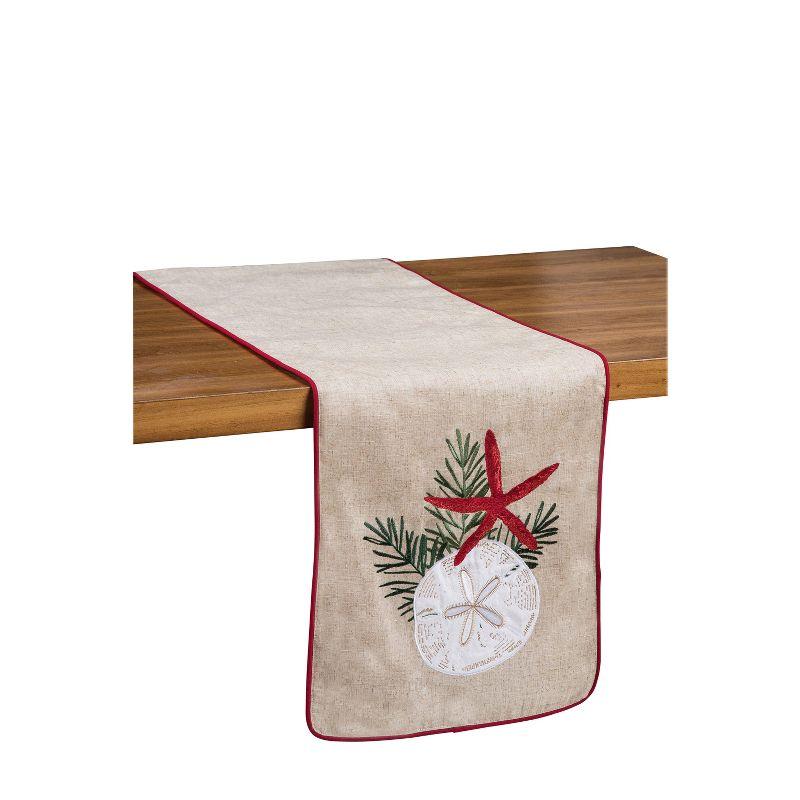 Beige and Red Cotton Coastal Table Runner