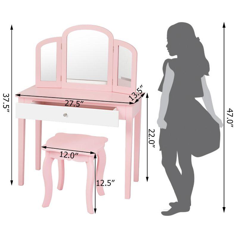 Costway Kids Vanity Set Princess Makeup Dressing Play Table Set W/Mirror