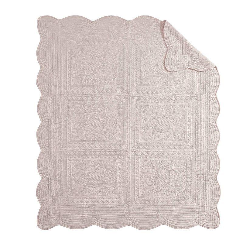 Madison Park 60"x72" Marino Quilted Throw Blanket with Scallop Edges Blush: Soft Microfiber