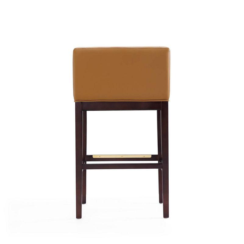 Kingsley Mid-Century Camel Leather Barstool with Dark Walnut Frame