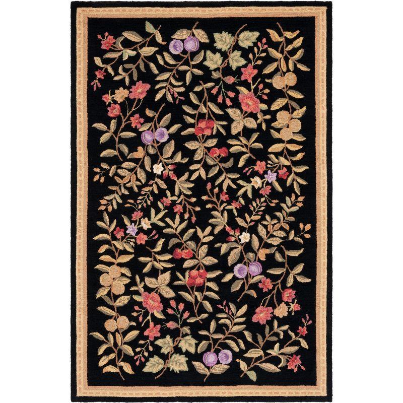 Chelsea Black Hand-Knotted Wool Floral Area Rug