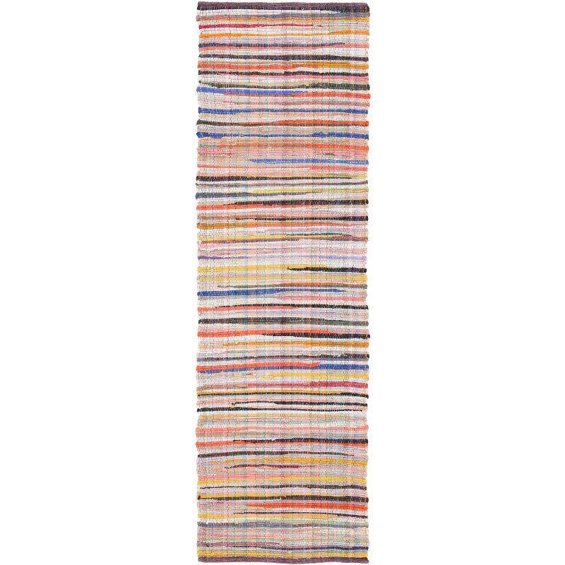 Ivory and Multicolor Handwoven Wool Cotton Stripe Rug