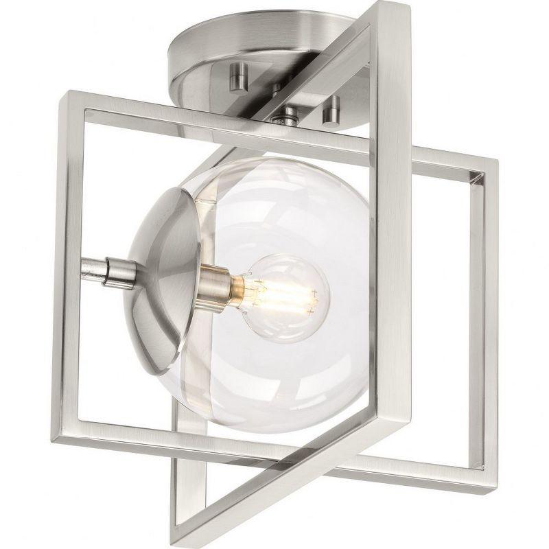 Progress Lighting Atwell 1-Light Brushed Nickel Semi-Flush Mount with Clear Globe Shade