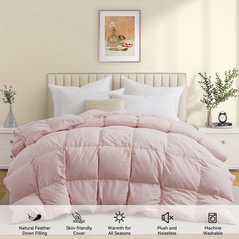 Peace Nest Medium Weight White Goose Down Duvet Comforter Insert, Full/Queen, Pink