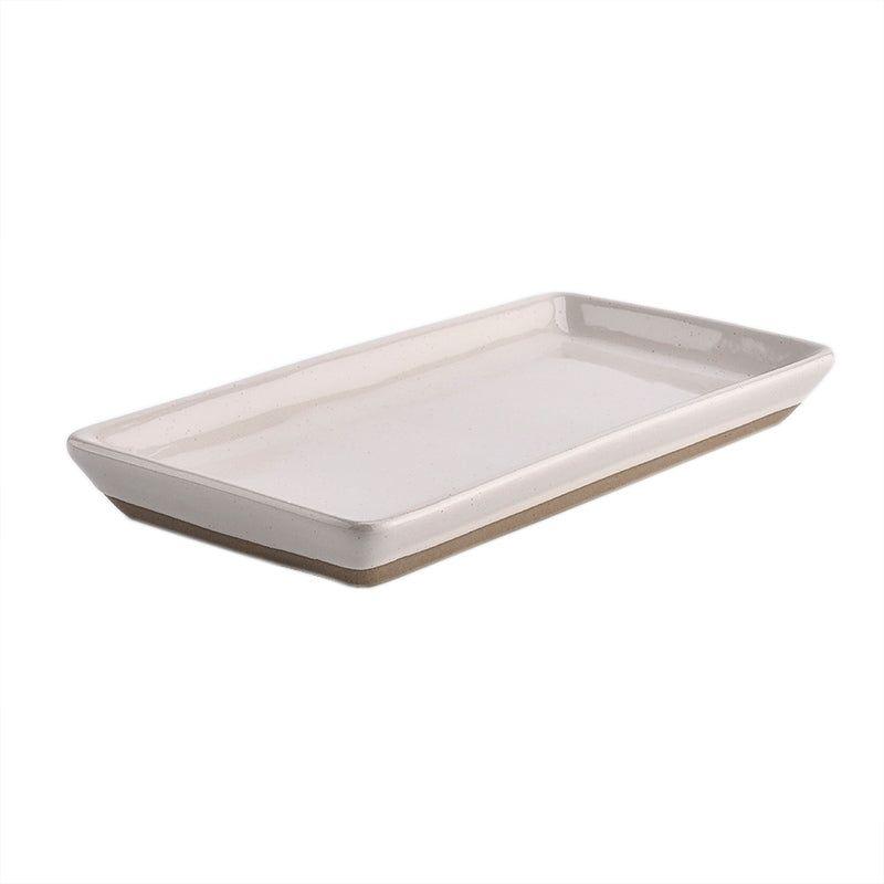 Cream Speckled Stoneware Rectangular Tray - 8x4"