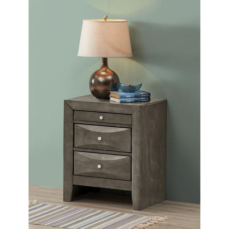 Gray Wood Veneer 3-Drawer Nightstand