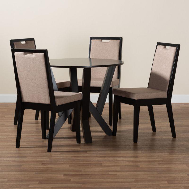 Modern Sand Fabric and Dark Brown Wood 5-Piece Dining Set