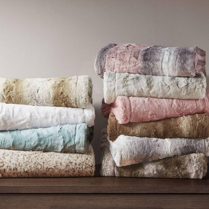 60"x70" Oversized Marselle Faux Fur Throw Blanket Blush/Gray - Madison Park