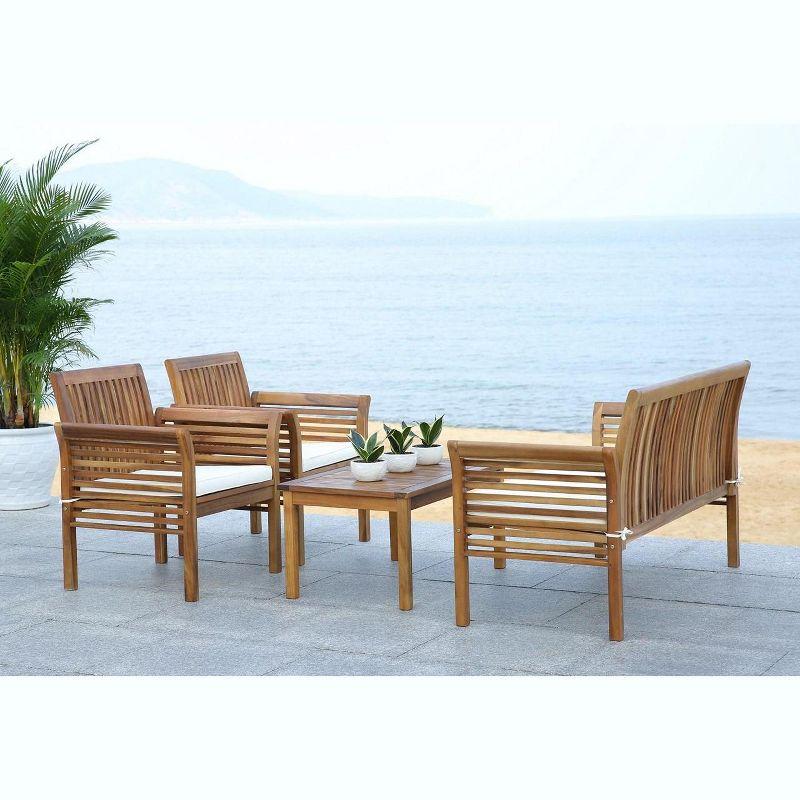 Transitional Acacia Wood 4-Person Outdoor Patio Set in Natural Beige