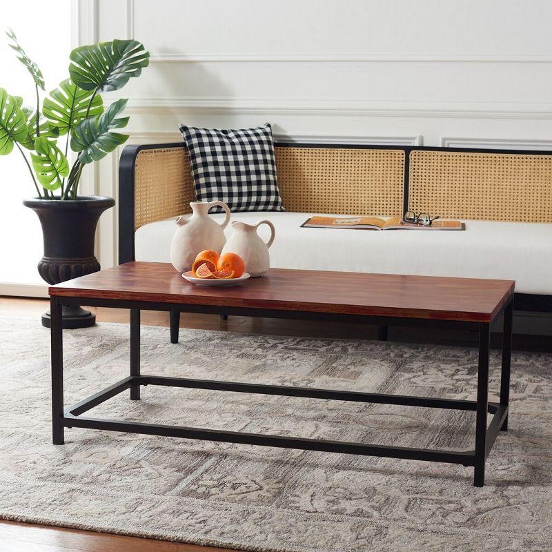 Distressed Maroon Walnut Wood and Metal Rectangular Cocktail Table