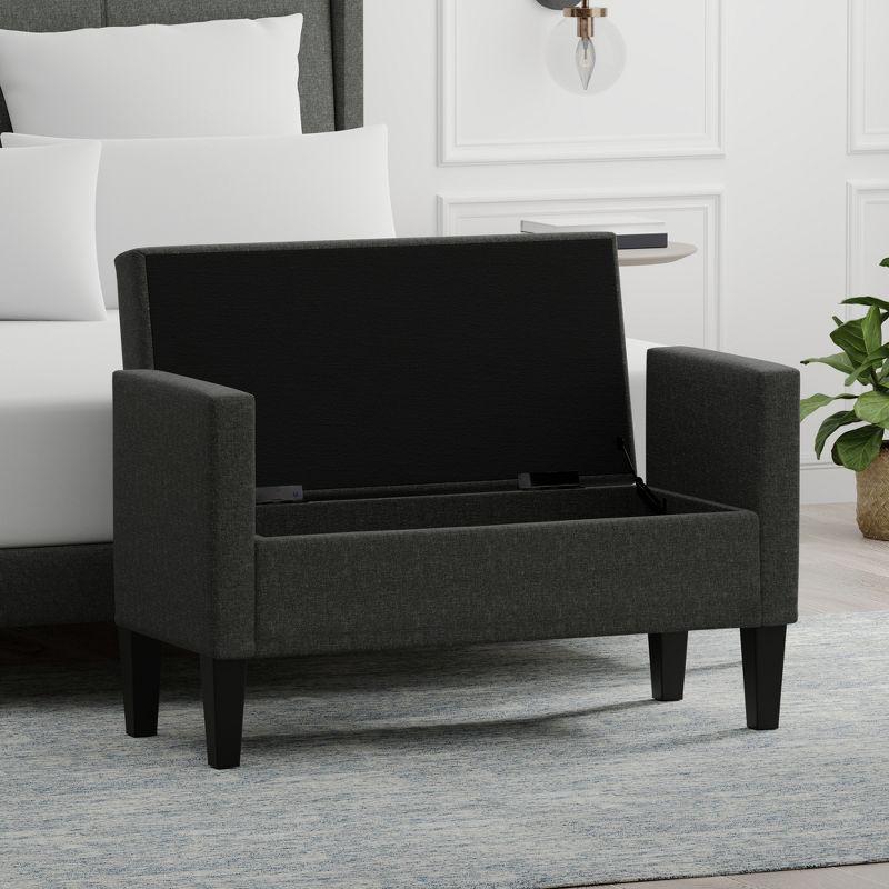 Modern Dark Gray Upholstered Storage Bench with Solid Wood Legs