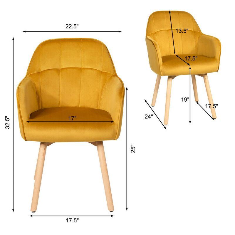 Tangkula 2PCS Modern Accent Armchair Upholstered Leisure Chair w/ Wooden Legs Yellow