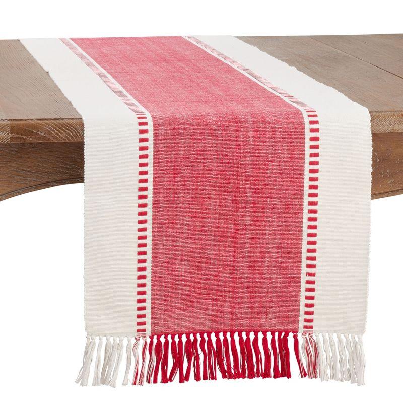 Red Cotton Striped Design Table Runner, 16 x 72 in