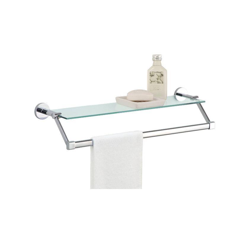 Mounted Glass Shelf with Towel Bar Chrome - Organize It All: Wall-Mounted Storage, Metal Frame, No Tools Assembly